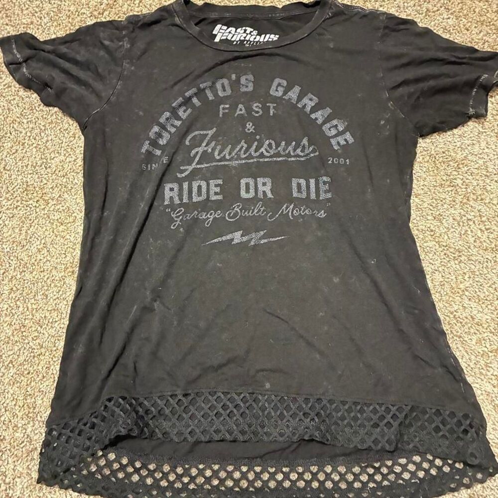 Affliction Women's Black T-shirt Fast & Furious Size Medium